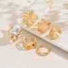 Popular Women's Geometric Ring Set, Niche Flower Inlaid with Special-shaped Pearl Design, Open Index Finger Ring
