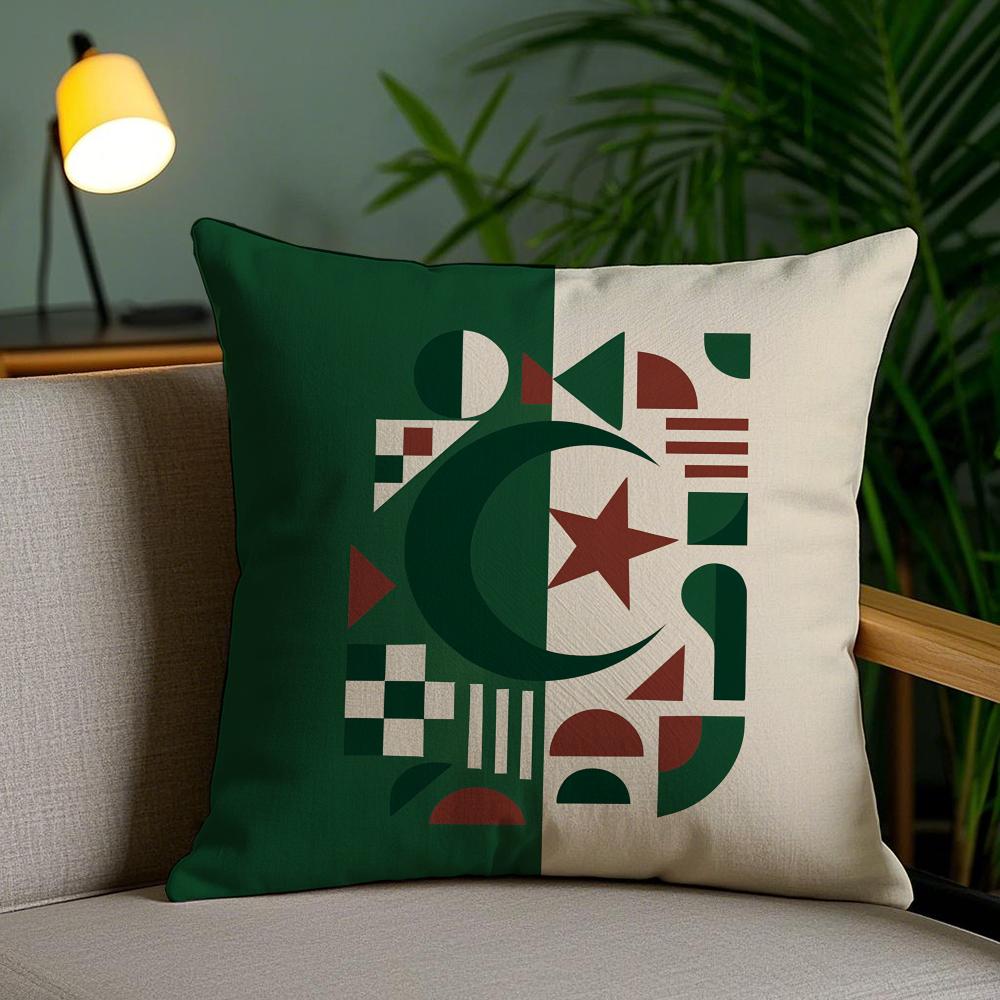 Algeria Flag National Cushion Cover Plush Fabric Soft Double-Sided Printed Invisible Zipper Sofa Pillow Case Home Decor