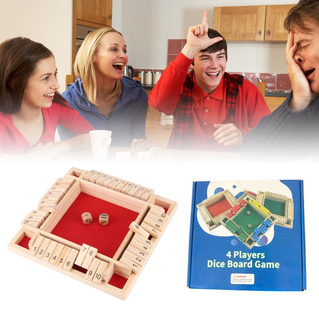 Portable Wooden Shut The Box Dice Board Game 4-Sided Flip Card Classic Wooden Game Educational Puzzle for Families and Parties