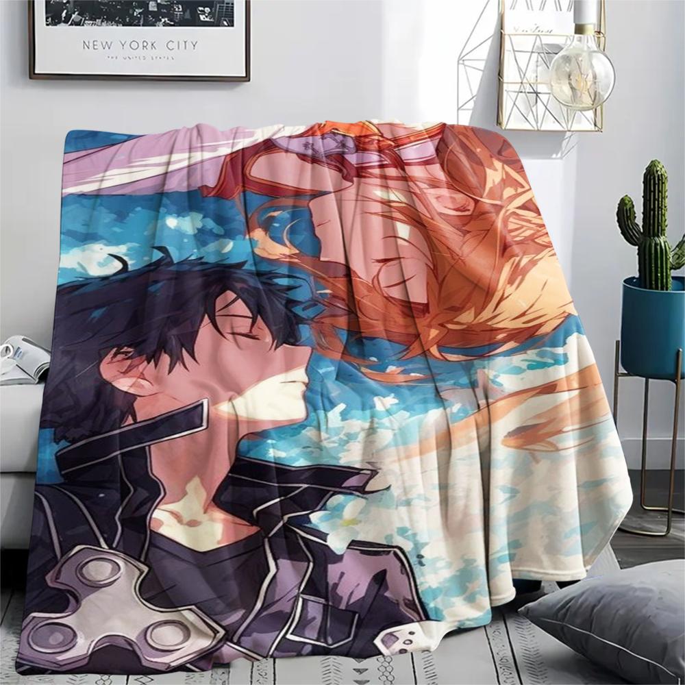 1PC Sword Art Online Print Flannel Blanket, High quality Comfortable for All Seasons, Home Decor, Warmth and Comfort, Perfect for Christmas Gifts