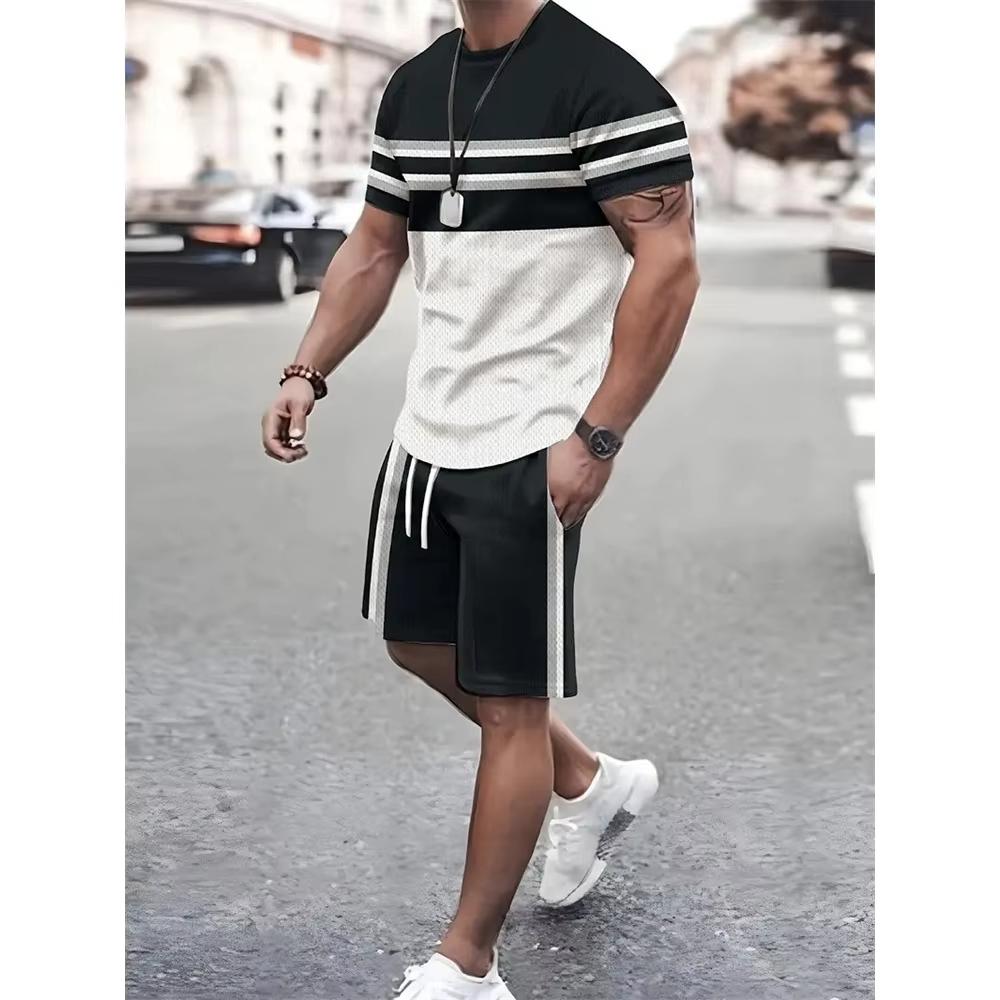 New Casual 3D Digital Printed Short Sleeved Shorts Comfortable Set for Men, 2-piece Set, Fashionable, Lightweight, Breathable