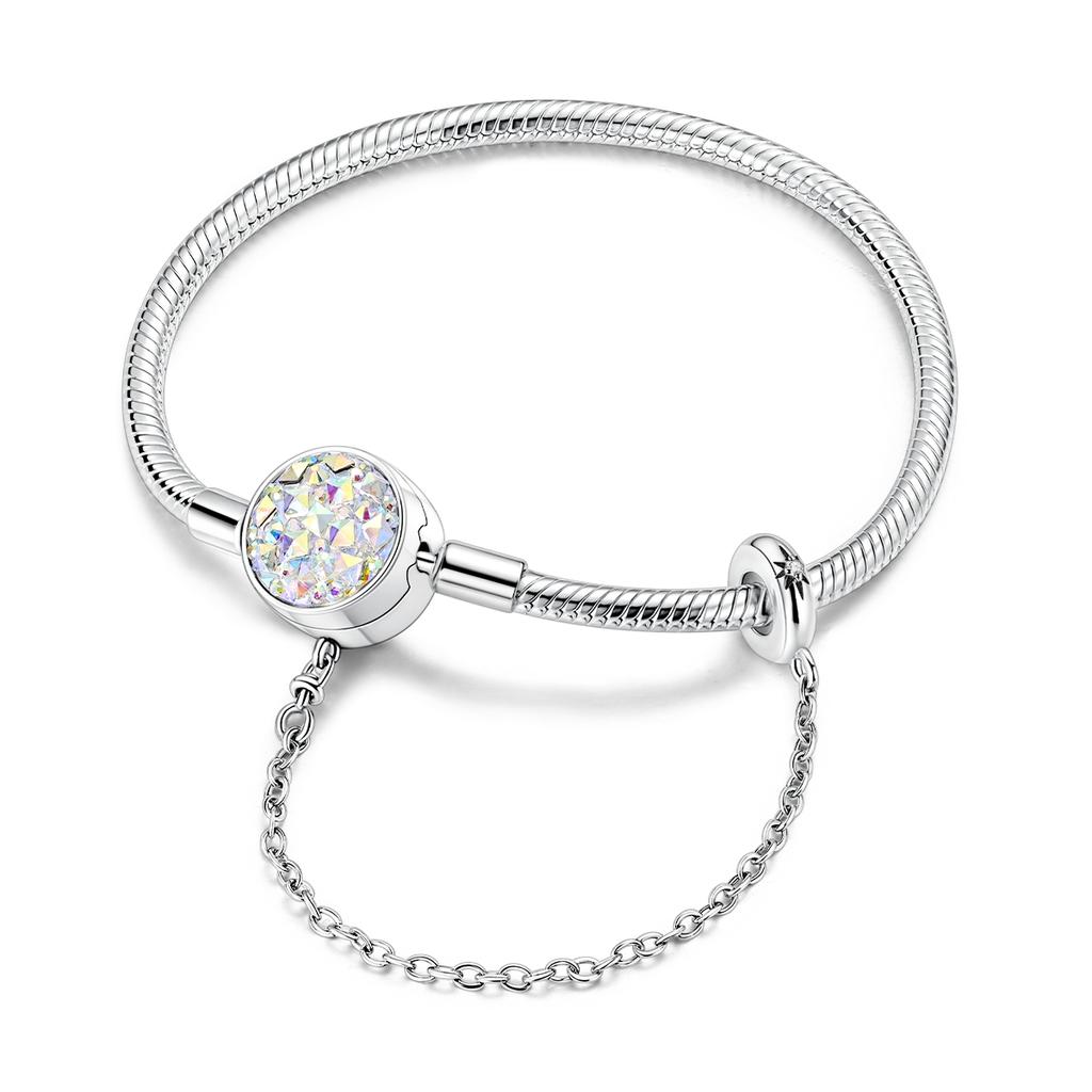 Charm Bracelet 925 Silver Heart Shape Holy Mother Snake Chain Clasp Bracelet Fit Original Bead DIY Fashion Jewelry