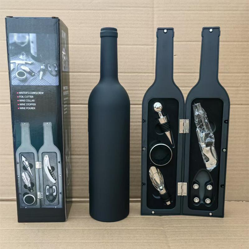 5 In 1 Red Wine Bottle Opener Corkscrew Tool Set Bottle Shaped Holder