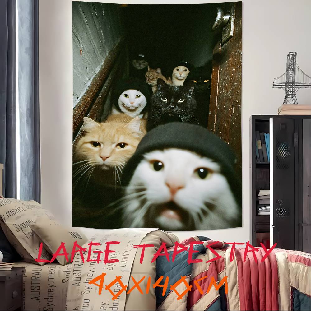 Cool Fashion Funny Cool Cat Tapestry Decoration Bedroom Dormitory Background Cloth Holiday Home Party Living Room Club Tapestry