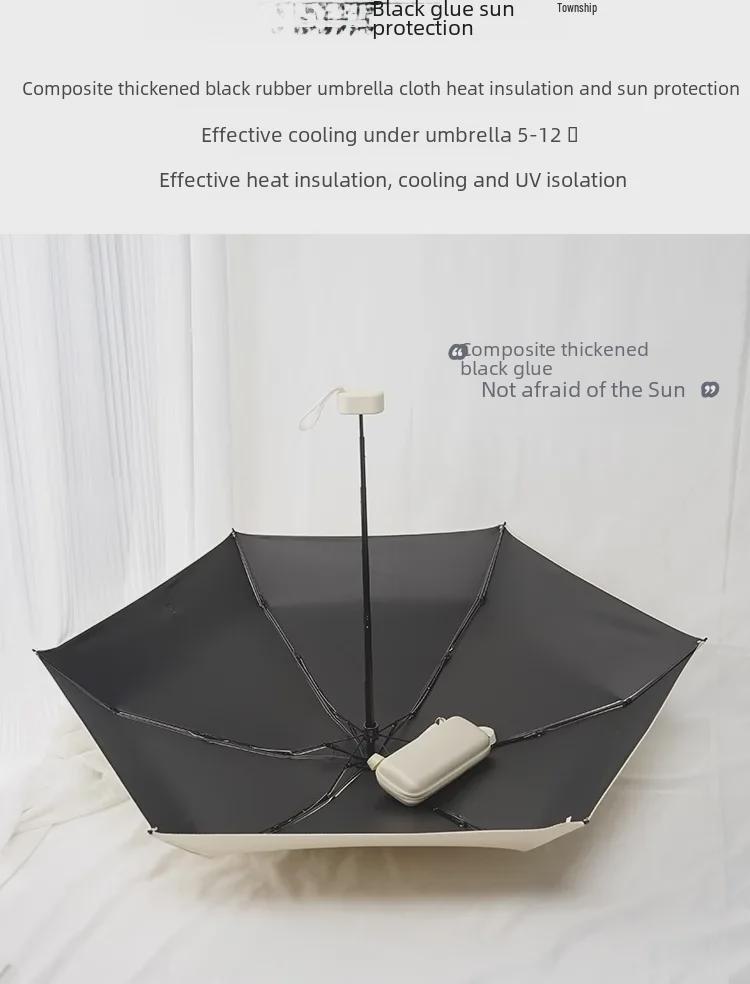 Customizable Black Glue Folding Capsule Umbrella with Flat Handle and 60% UV Protection