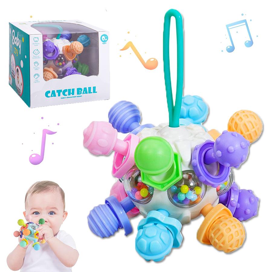 

Montessori 0-12 Months Baby Sensory Rattle Teether Toys , Grasping Activity Development Silicone Toys, Birthday Christmas Gift