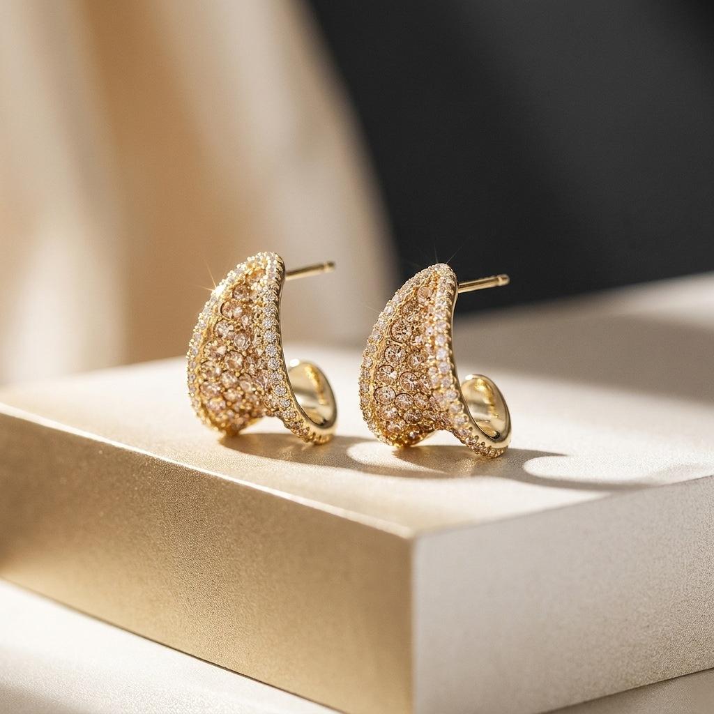 1011 New Temperament Earrings Japanese and Korean Simple Champagne Earrings Women's Retro Diamond-encrusted Small Fragrant Wind Earrings