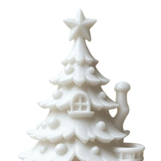 Compact Desktop Christmas Decor 3D Printed Tree House DIY Kit, White Primer Miniature Model for Painting, Holiday Craft Kids, Micro Landscape Ornament