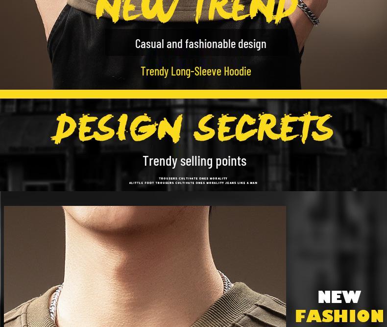 Luxury 300g Heavyweight Men's Henley Collar Pleated Hoodie - Autumn American Trend T-Shirt with Long Sleeves