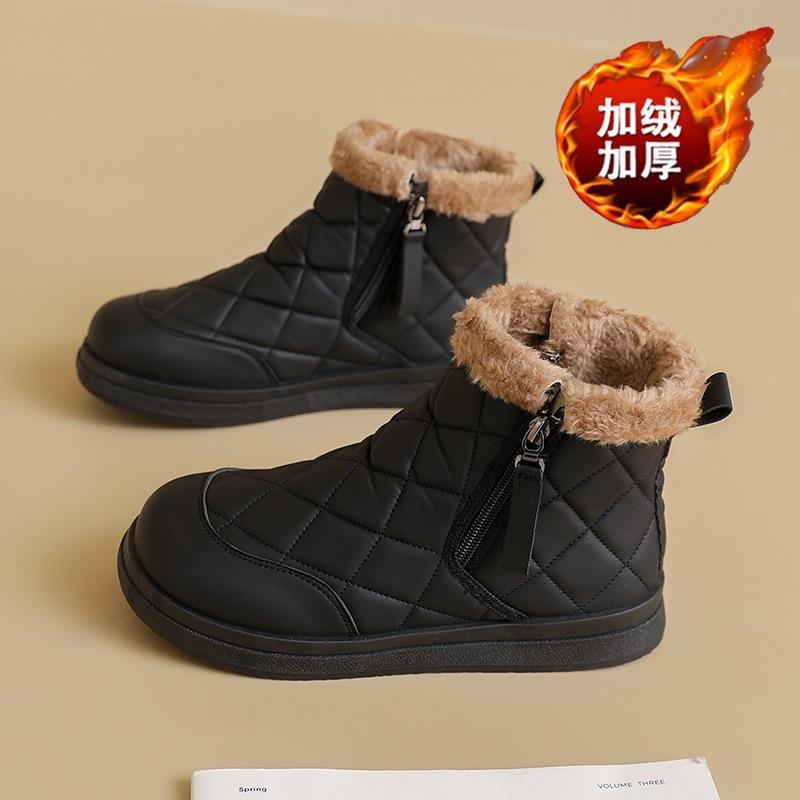 

Fleece snow boots winter new side zipper waterproof thickened thermal cotton shoes platform casual short boots two cotton 35