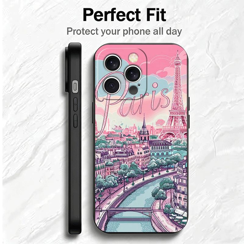 France Eiffel Tower Paris Soft Phone Case for iPhone 16 16E 17 Air 15 Pro Max 14 Plus 13 Mini 11 12 7 Black Cover Back Shell
