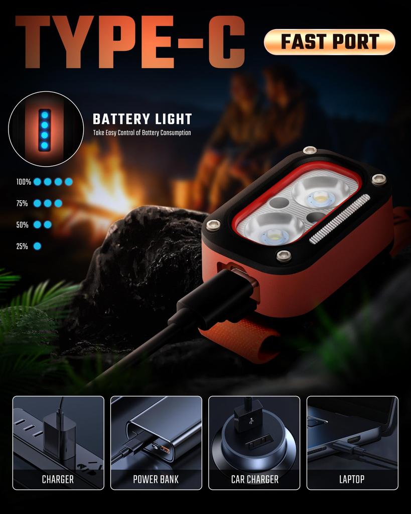 DARKBEAM LED High USB Dual Light Motion Red Warning for Camping and Car Headlights, Brightness, Rechargeable, Sources, Sensor, Light, Waterproof,