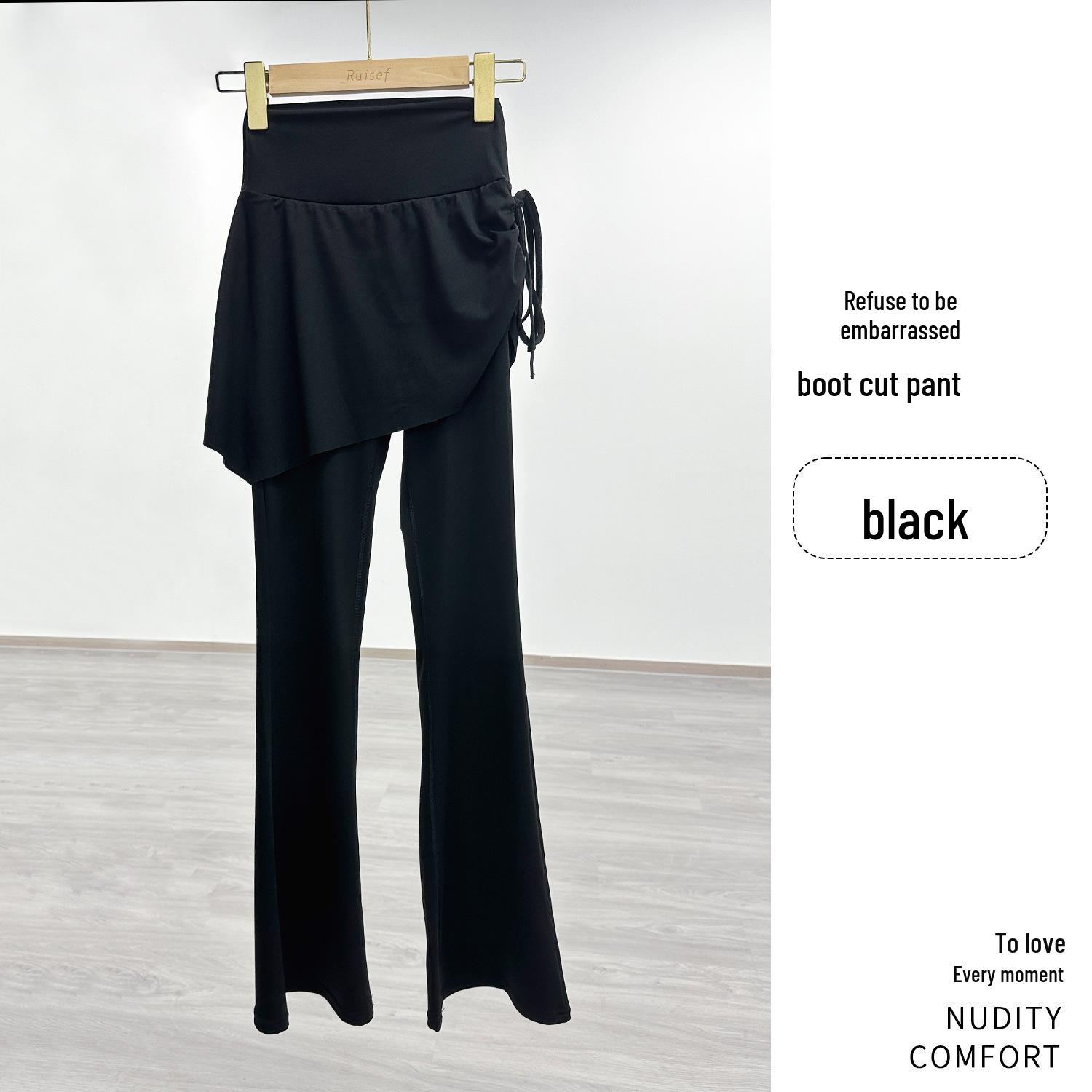 

Жіночі розкльошені йога-штани з високою талією та бічним шнурком - Приталений двосекційний стиль S чорний