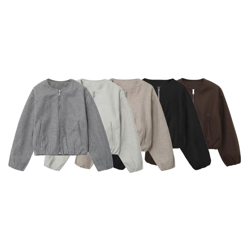 Cross-border European and American foreign trade spring and autumn women's clothing new fashionable versatile solid color soft bomber jacket