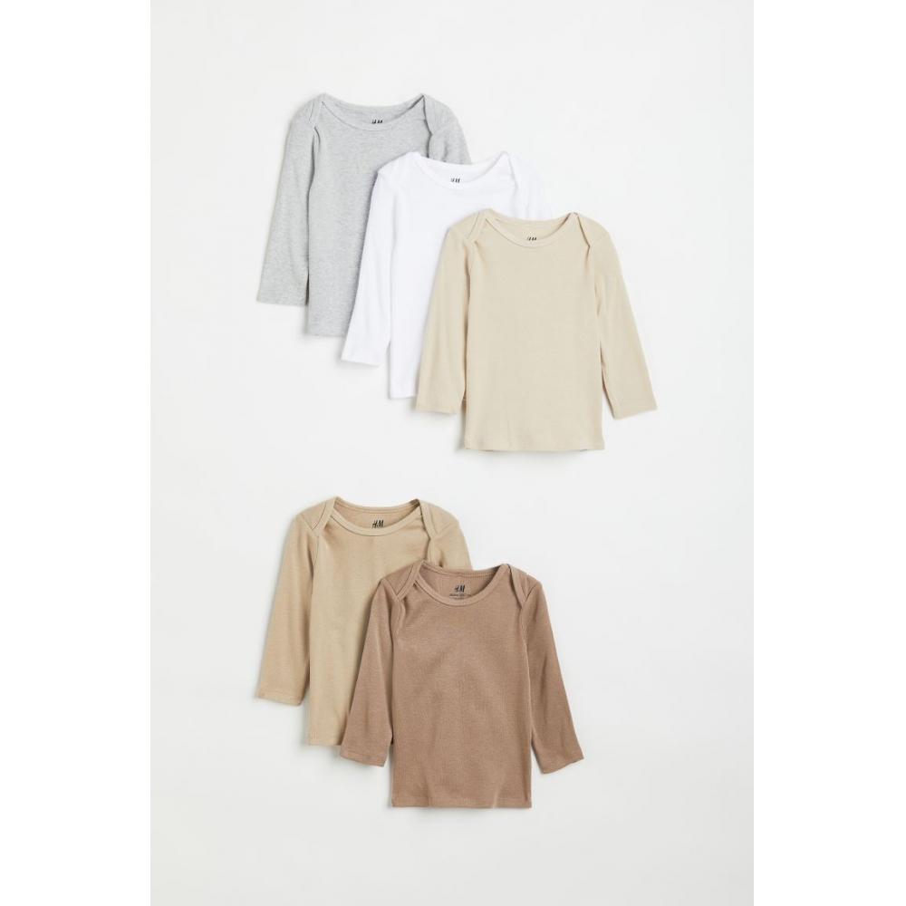 

Комплект из 5 топов из хлопка HM темно-бежевого светло-бежевого белого цвета