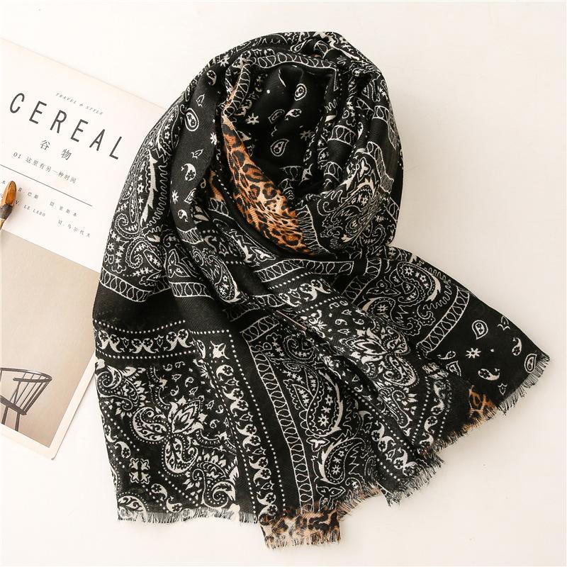 Fashion Women Fringe Viscose Scarf Cashew Floral Leopard Patchwork Hijab Shawls And Wraps Female Foulards Echarpe Sjaal 180*90Cm