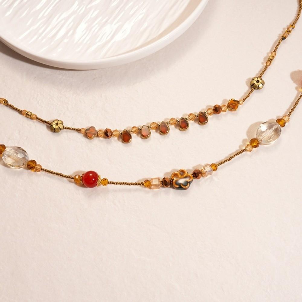 Temperament Flower Glass Beaded Necklaces Fashion Sweater Chain  Gift