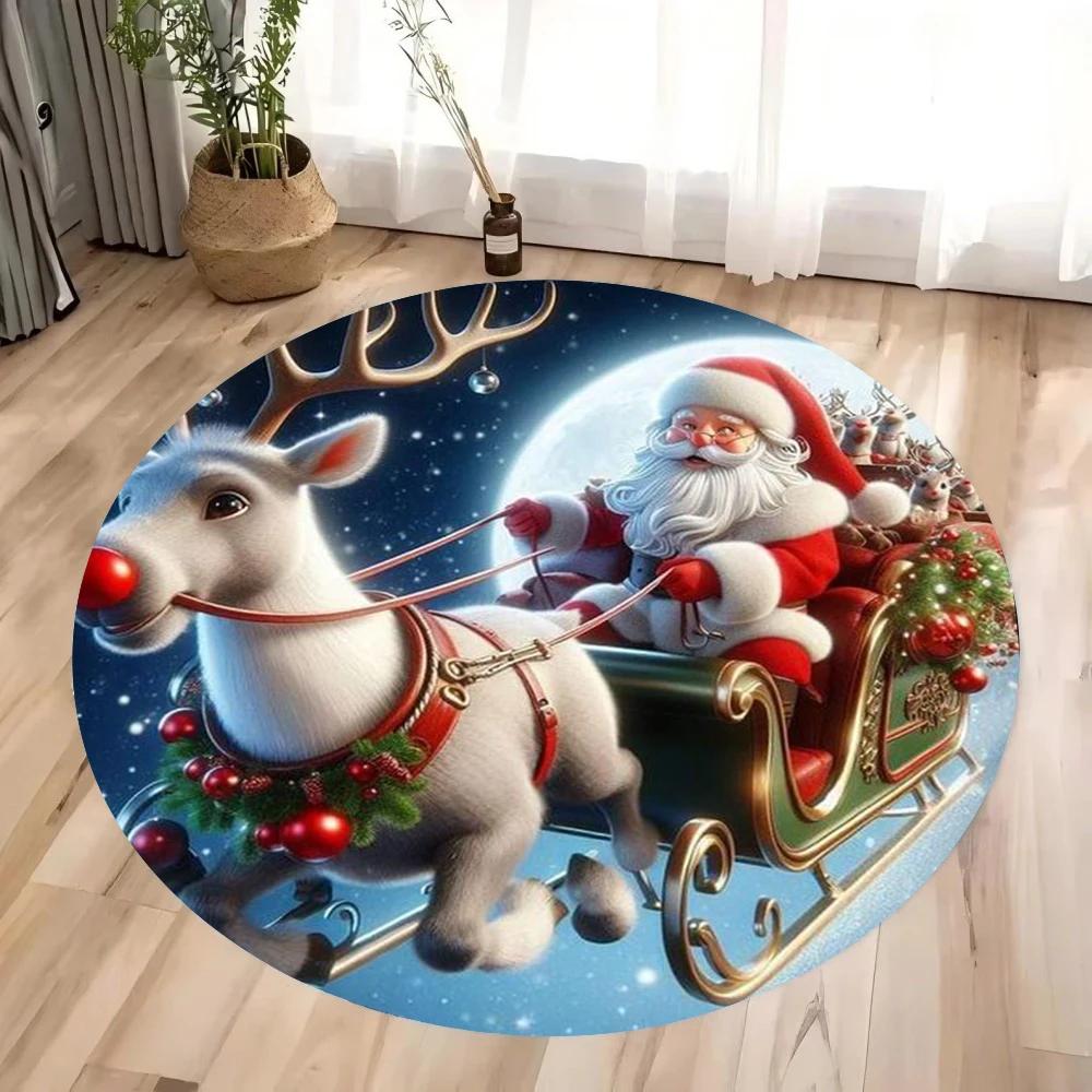 Christmas Gnome and Reindeer Circular Carpet Living Room Bedroom Mat Festive Atmosphere Decorated Christmas Tree Home Rug