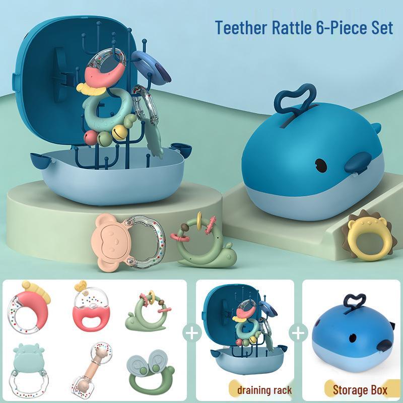 Baby Whale Teething Rattle Set - Boilable Soft Rubber with Gift Box