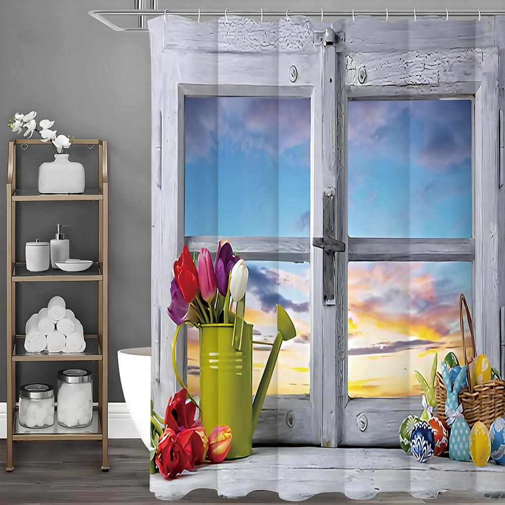 

Window Kettle Floral Sunset Shower Curtain, Bathroom Decorative Shower Curtain, Waterproof Shower Curtain with Hooks 90*180cm