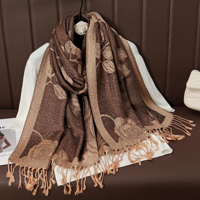 Luxury Tassel Blanket Design Thick Jacquard Pashmina Hijab Winter Warm Shawl Wrap Cashmere Scarf Women Neckerchief Poncho Stoles