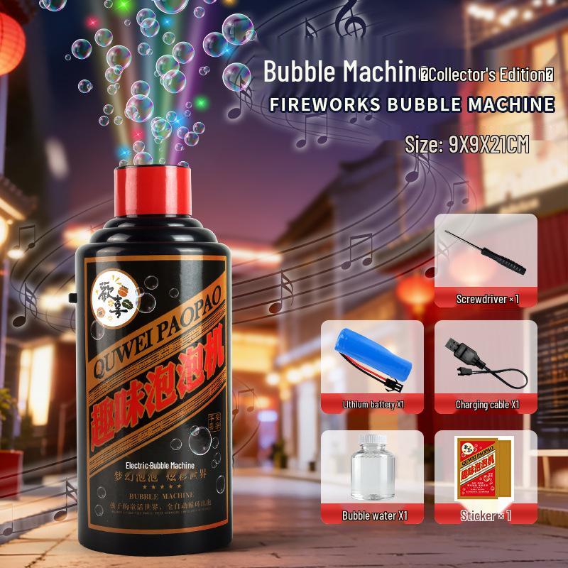 Rechargeable Firework Bubble Machine Toy with Lights & Music - A Prank Gift for Kids