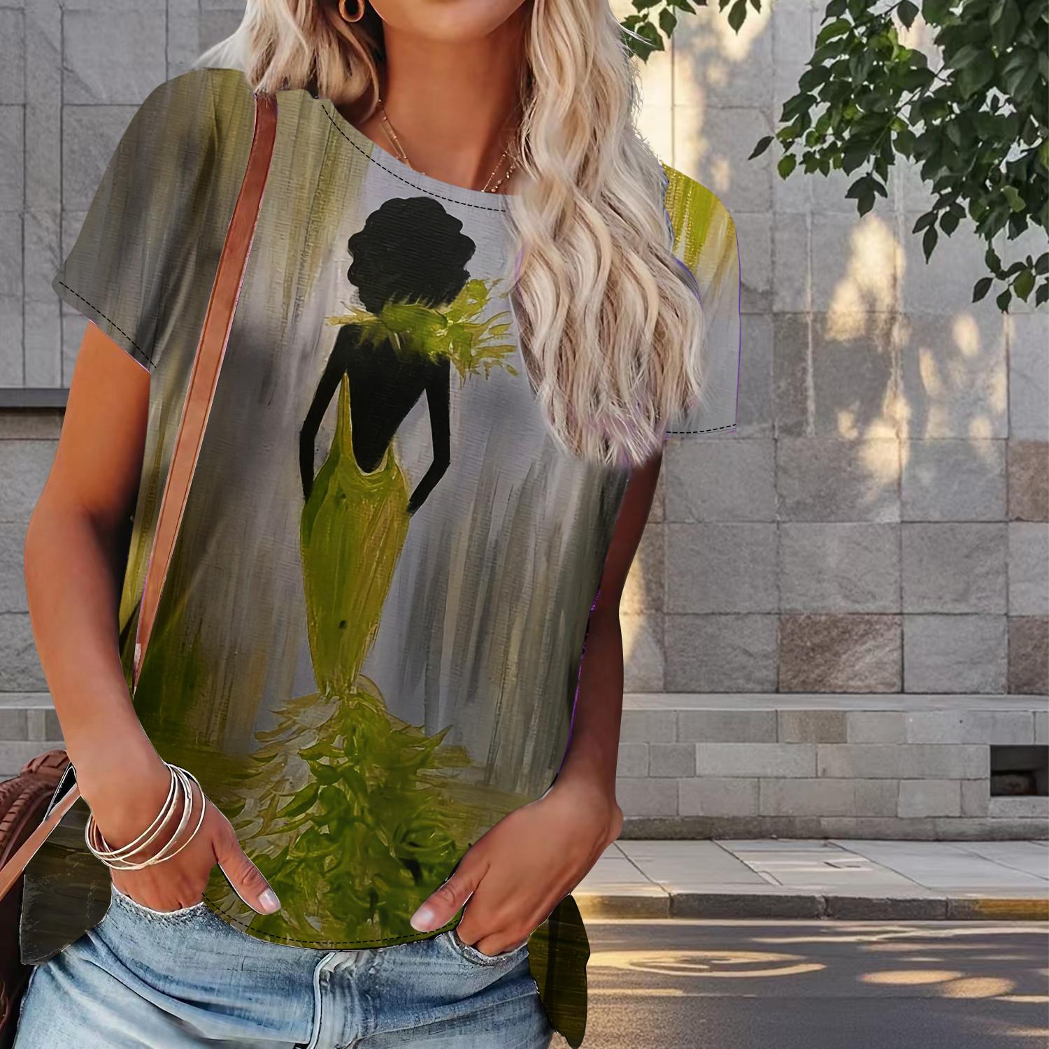 

Женская летняя футболка с принтом в стиле ретро, футболки с коротким рукавом, повседневные топы с принтом 6XL жёлтый