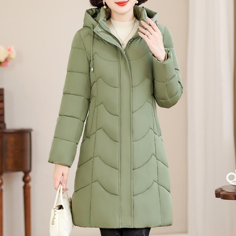 Casacos Longos Femininos de Meia-Idade Parkas de Inverno com Capuz Elegantes Soltos Grossos Quentes Tamanho Plus Agasalhos Jaquetas Femininas