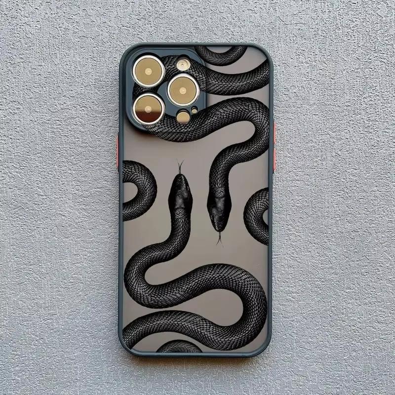 Luxurious Black Gold Snake Phone Case For iPhone 16 15 14 13 12 11 Pro Max XS SE 7 8 Plus Unique Dragon Shockproof Back Cover