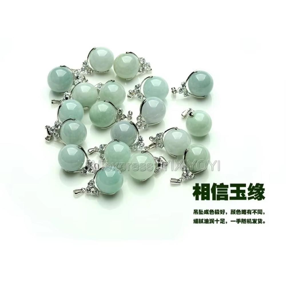 Beautiful Handwork Natural Grade A Light Green Jadeite Beads Blessing Lucky Pendant + Free Necklace Fine Jewelry