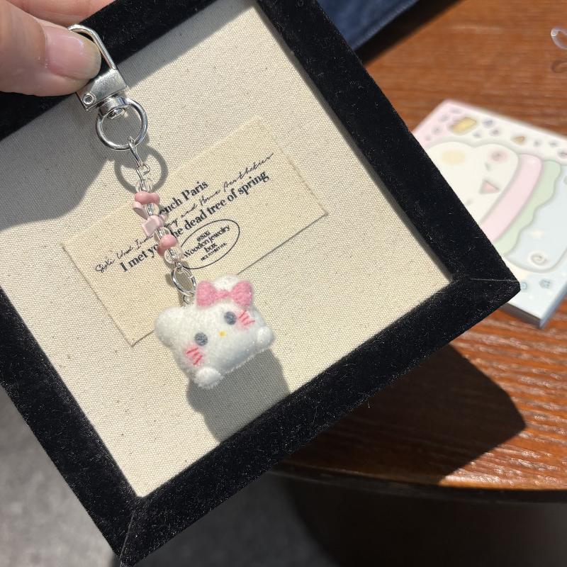 Cartoon Flocking 3D Hello Kitty Pendant Keychain Kawaii Phone Chain Pendant Backpack Hanging Decoration Accessories Gifts