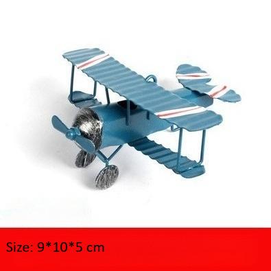1Pc Retro Iron Airplane Figurine Metal Biplane Model Vintage Glider Miniature Home Decor Office Display Collectible Gift