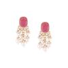 Wine Color Stone Kundan Pearls Layer Yellow Gold Drop Earring For Women