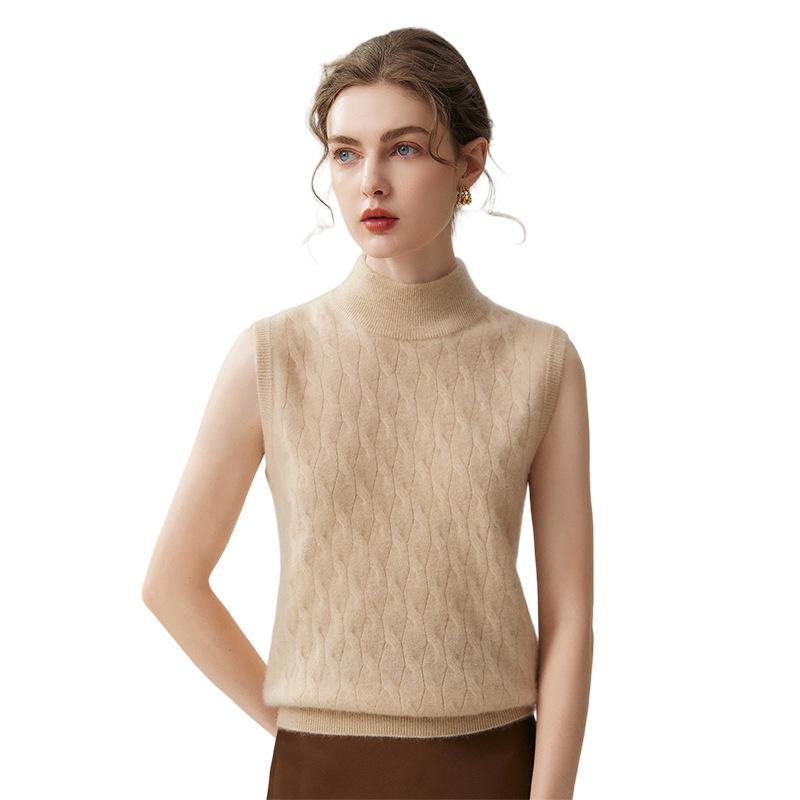 Pure Cashmere Slim-Fit Twelve-Stitch High Collar Knitted Vest