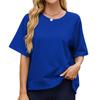 Damen-T-Shirts - Damen Einfarbig Gerippt Rundhals Ellbogenlange Locker geschnittenes T-Shirt Sweatshirt Frühling Sommer Lässiges Oberteil für Europa Amerika