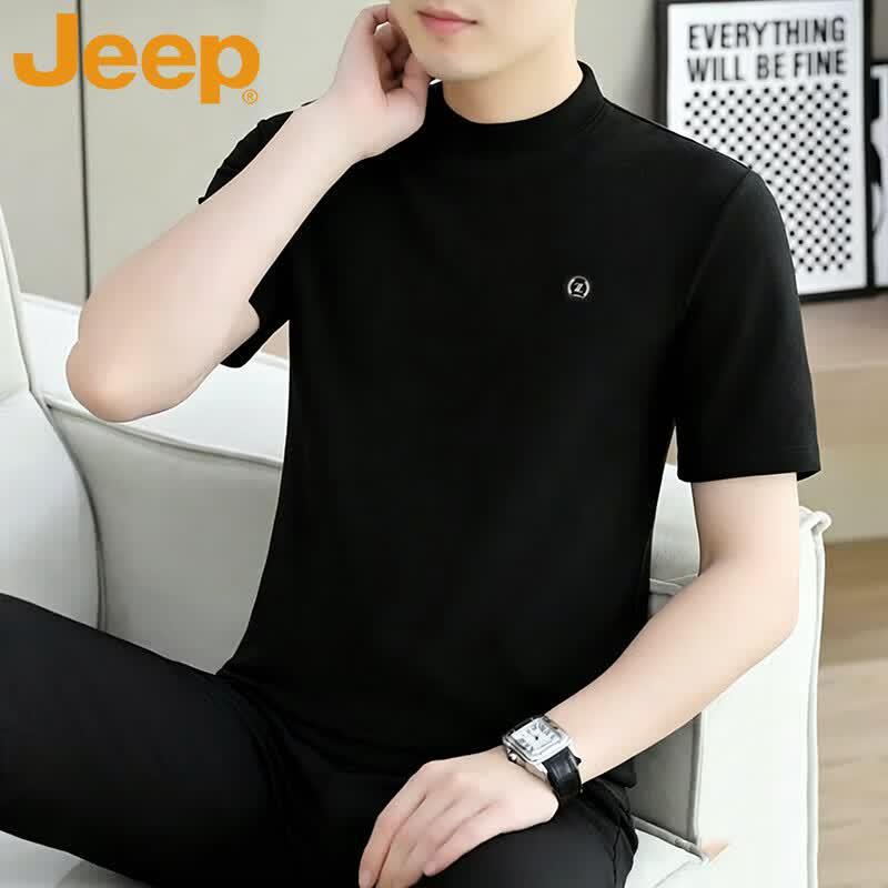 JEEP Men s Summer Double-Sided Brushed Semi-High Collar T-Shirt M