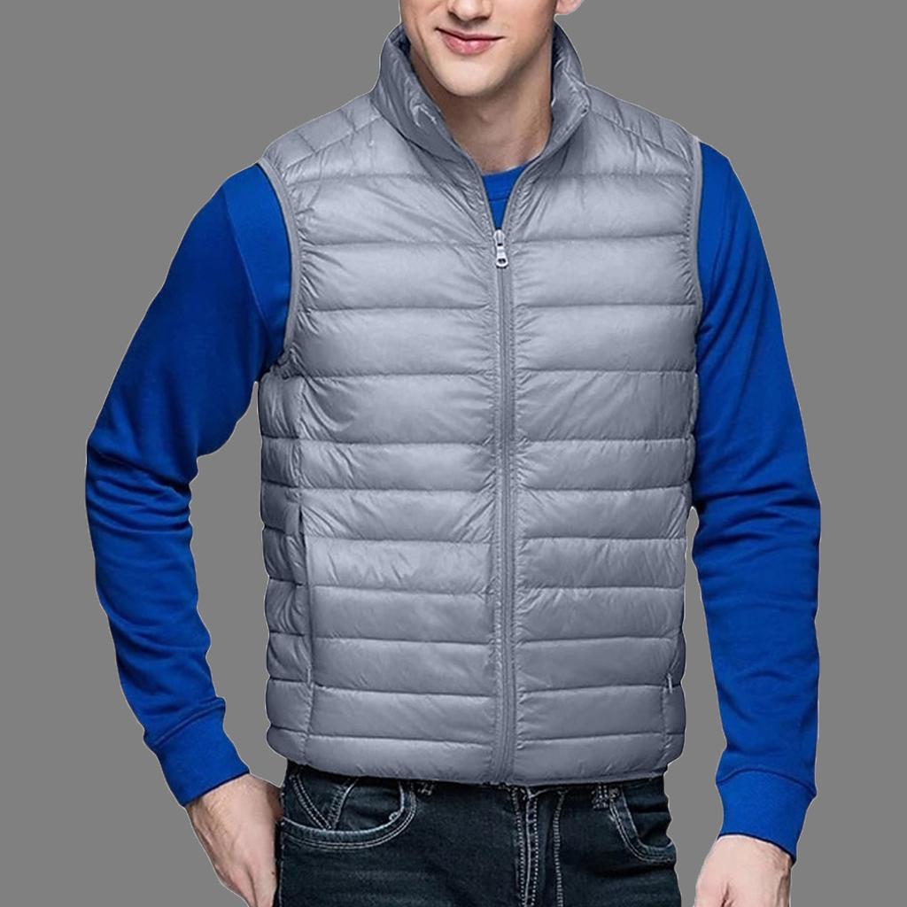 Men's Casual Solid Color Zipper Vest Stand Collar Sleeveless Warm Vest Jacket