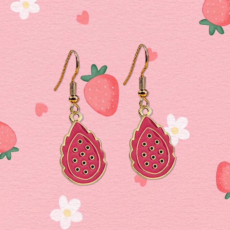 Simulation strawberry dragon fruit Korean version jewelry alloy drip earrings pendant earrings alloy material exquisite and sweet