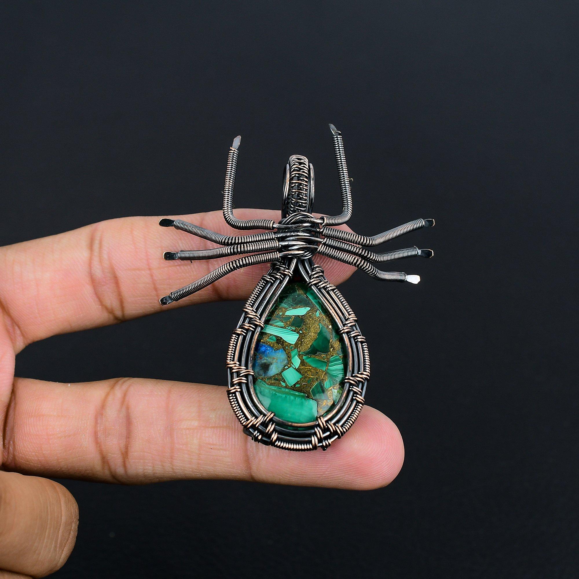 

Copper Malachite Azurite Jewelry, 999 Copper Wire Wrapped Gemstone Pendant, Handmade Pendant, For Memorial Day 2.28 Inches