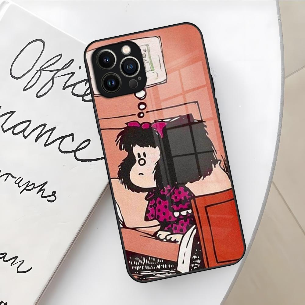 Mafalda Phone Case for Iphone 16 15 14 12 11 13 Pro Max Mini X Xr Xs Se 8 Puls glass Cover
