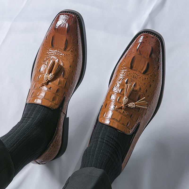 Fashion Men's British Alligator Pattern Pu Leather Shoes Male Formal Wedding Prom Homecoming  Oxfordss Sapato Social Masculino