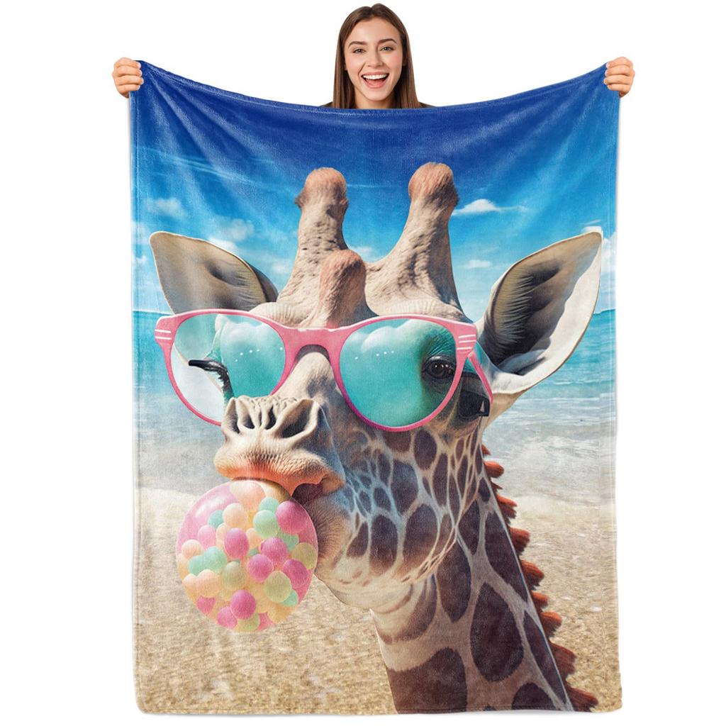 Giraffe Print Blanket Flannel Blanket for Sofa Office Bed Camping Travel Gift Blanket