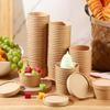 10PCS Gifts Disposable Kraft Paper Bucket Bowl with Lid 8oz/12oz/12oz Takeaway Packing Boxes Hot Soup Bowl Kraft Paper Lunch Box