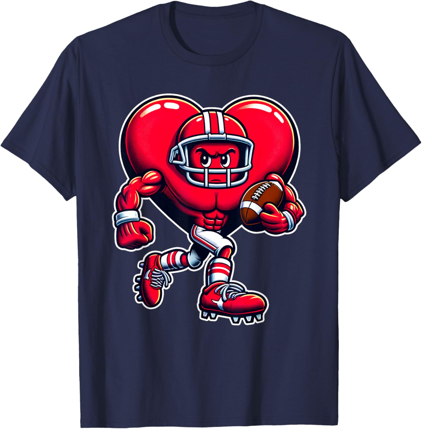 

Heart Football Player Cartoon Graphic Tee Men Casual Cotton Short Sleeve T-Shirt 4XL