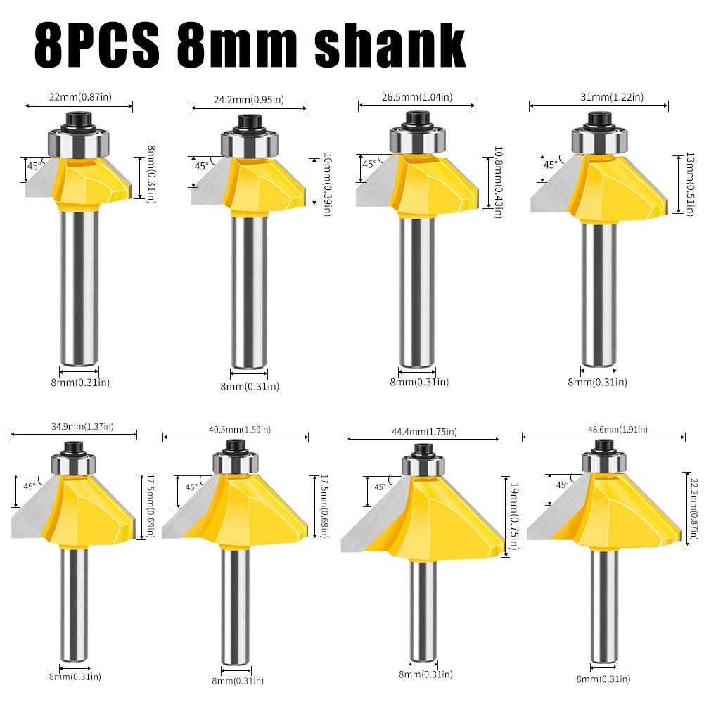 8 Handle 45 Degree Oblique Angle Knife Woodworking Milling Cutter Trimming Machine Engraving Machine Cutter Head 45 Degree Chamfering Knife Chamfering