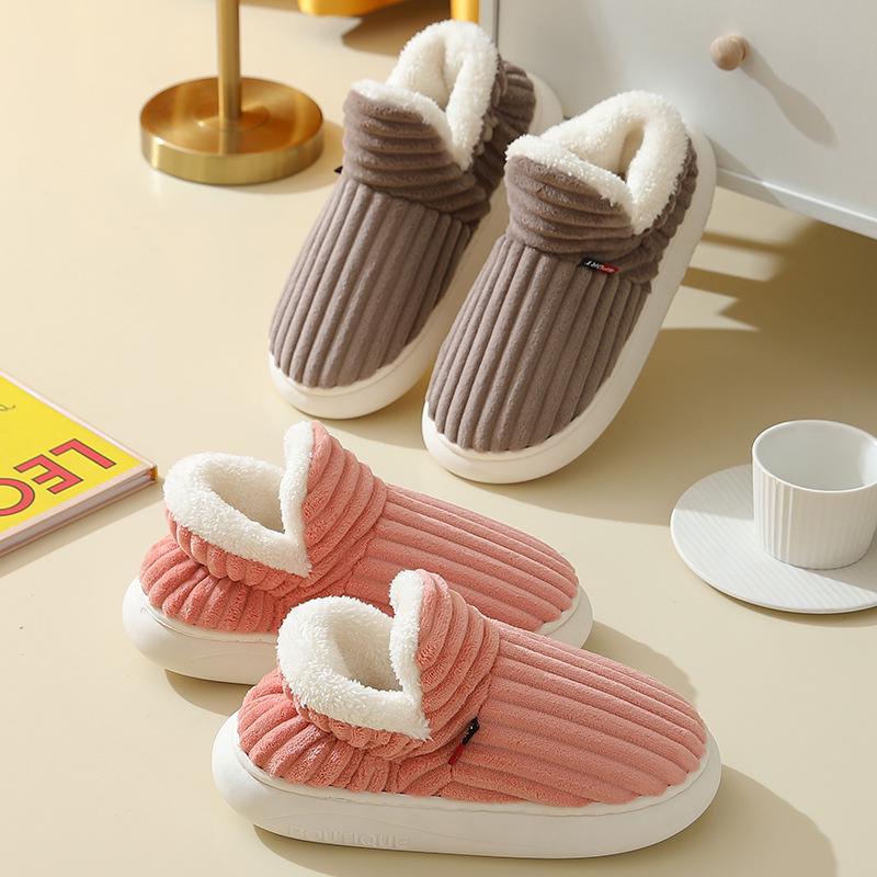 Winter Indoor Velvet-Heeled Cotton Shoes: Unisex Thick Sole for Warmth