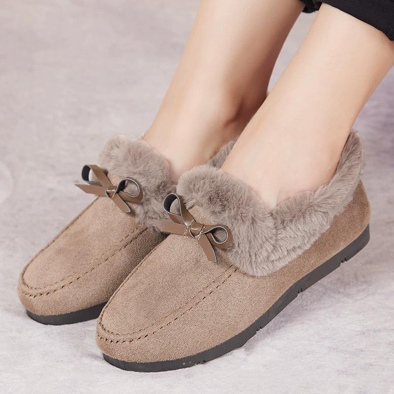 Women's Autumn Winter Warm Cloth Shoes Large Size Embroidered Cotton Shoes Soft Bottom Plush Anti-skid Cotton Boots Slip-on Edamame Shoes