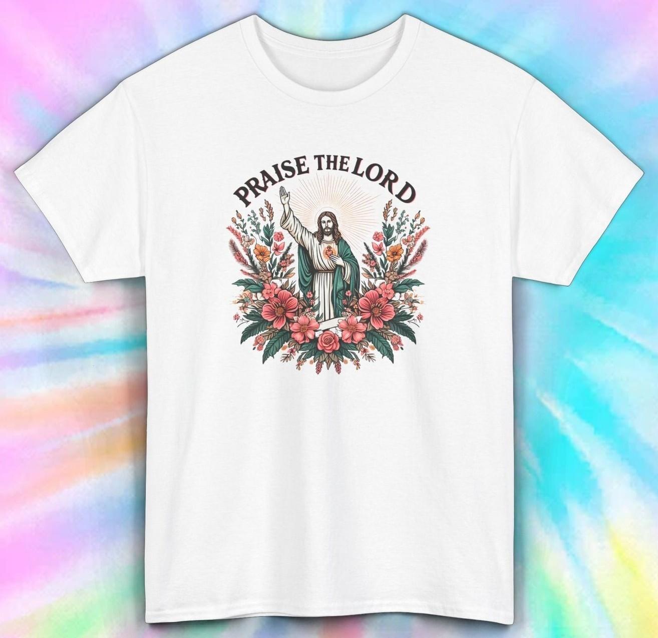 Praise the Lord Jesus T-Shirt | Christian Faith Floral Design | Religious Tee S