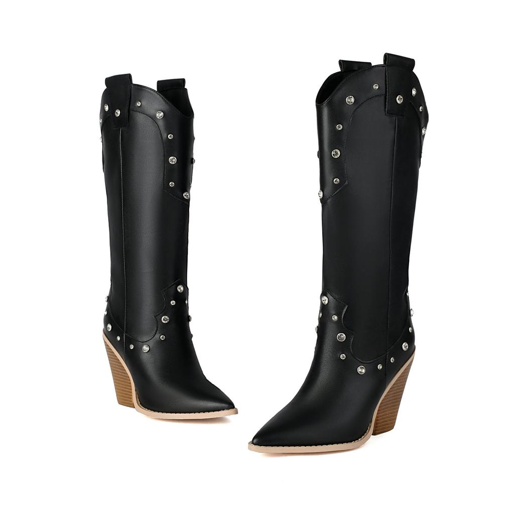 Damen Westernstiefel Crycle Mid-Calf Stiefel 9,5cm Ausschnittabsätze Schuhe Retro Lässiges Schuhwerk