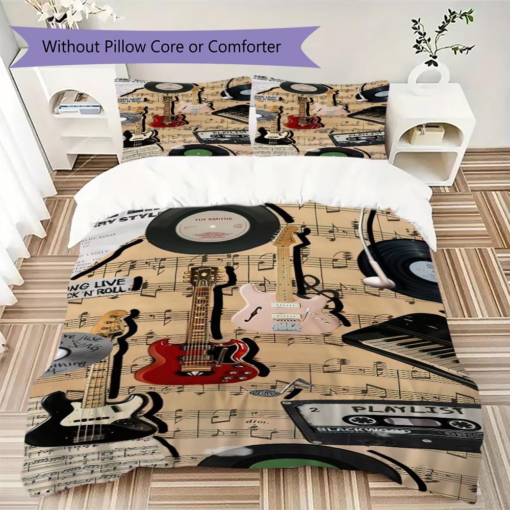 1PC Musical Elements Bedding Quilt Set Quilt Cover Pillowcase Home Decoration Birthday Gift (1 * Duvet Cover + 2 * Pillowcase, Without core)A18